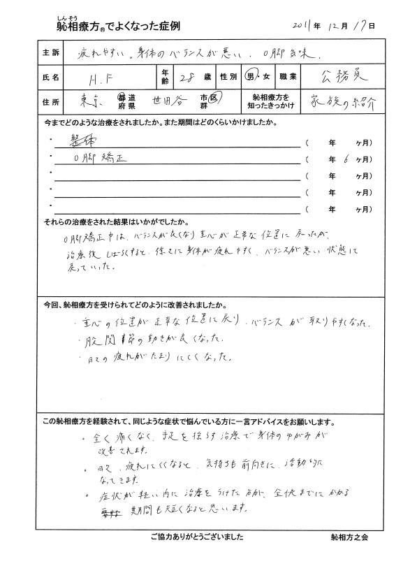 疲れやすい、身体のバランスが悪い、Ｏ脚気味が改善した方の喜びの声（口コミ）